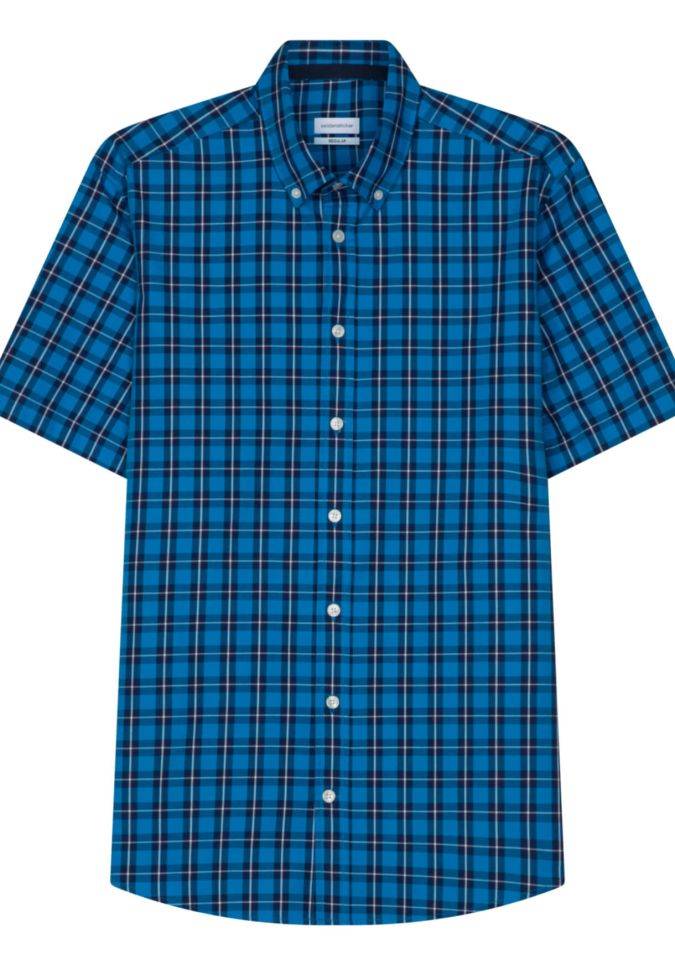 seidensticker Hemd Herren Seidensticker Regular Bügelfreie Karo kragen Button-Down Kurze Ärmel Kostenloser Versand international
