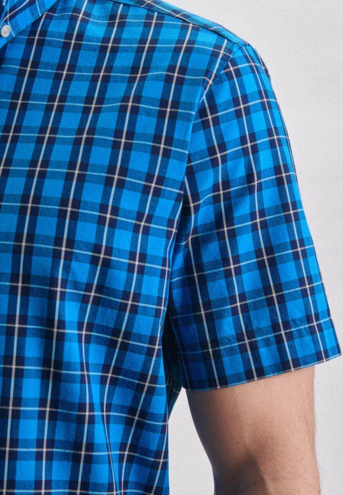 seidensticker Hemd Herren Seidensticker Regular Bügelfreie Karo kragen Button-Down Kurze Ärmel Kostenloser Versand international