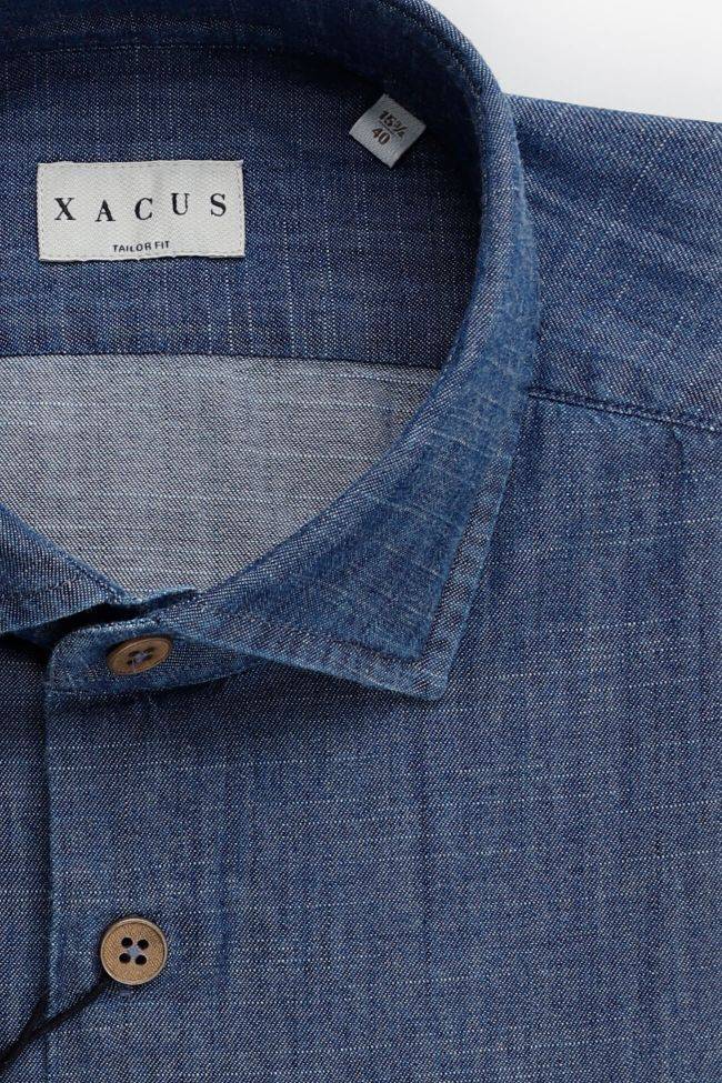 xacus Hemd Herren Xacus Regular Einfarbig 100% Baumwolle Denim Jeans kragen Französisch Lange Ärmel Online