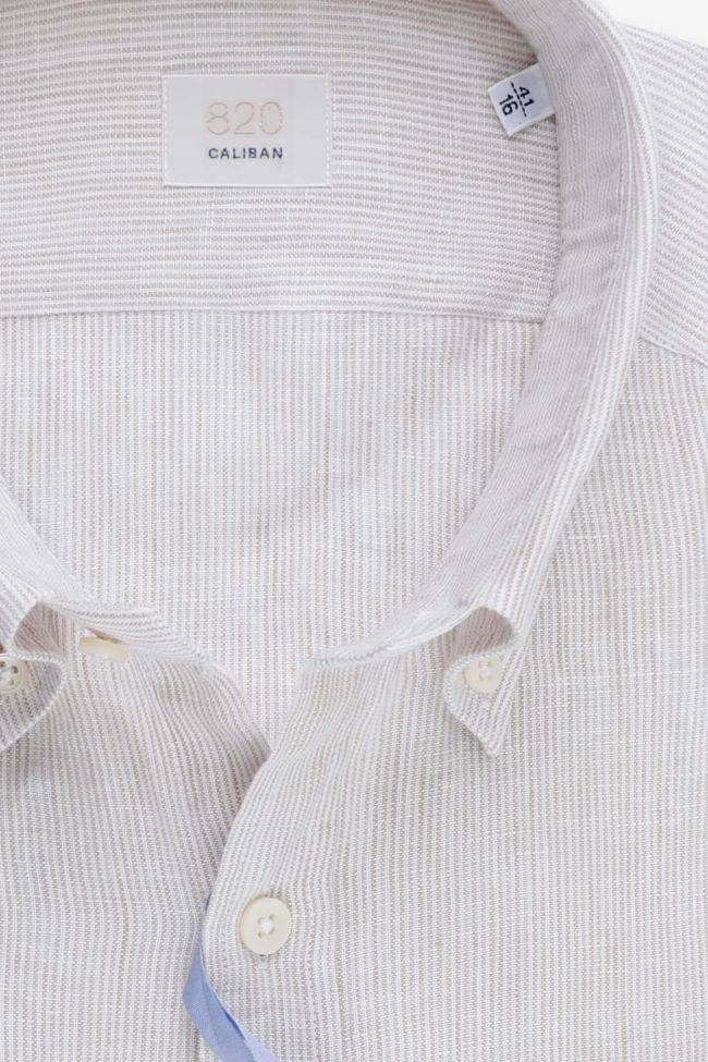 caliban Hemd Herren Caliban Regular Streifen 100% Leinen kragen Button-Down Lange Ärmel Schlussverkauf