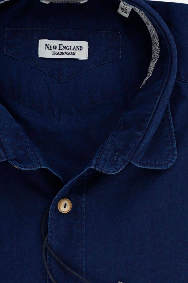 new england Hemd Herren New England Regular Einfarbig 100% Baumwolle Denim Jeans kragen Französisch Lange Ärmel Begrenzte Freigabe