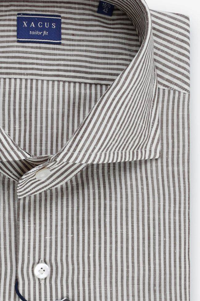 xacus Hemd Herren Xacus Regular Streifen 53% virgin wool 47% linen kragen Französisch Lange Ärmel Neueste Stile