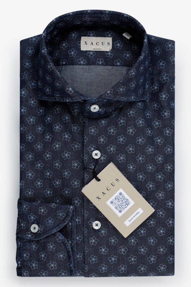 xacus Hemd Herren Xacus Regular Muster 100% Baumwolle Denim Jeans kragen Französisch Lange Ärmel Black Friday