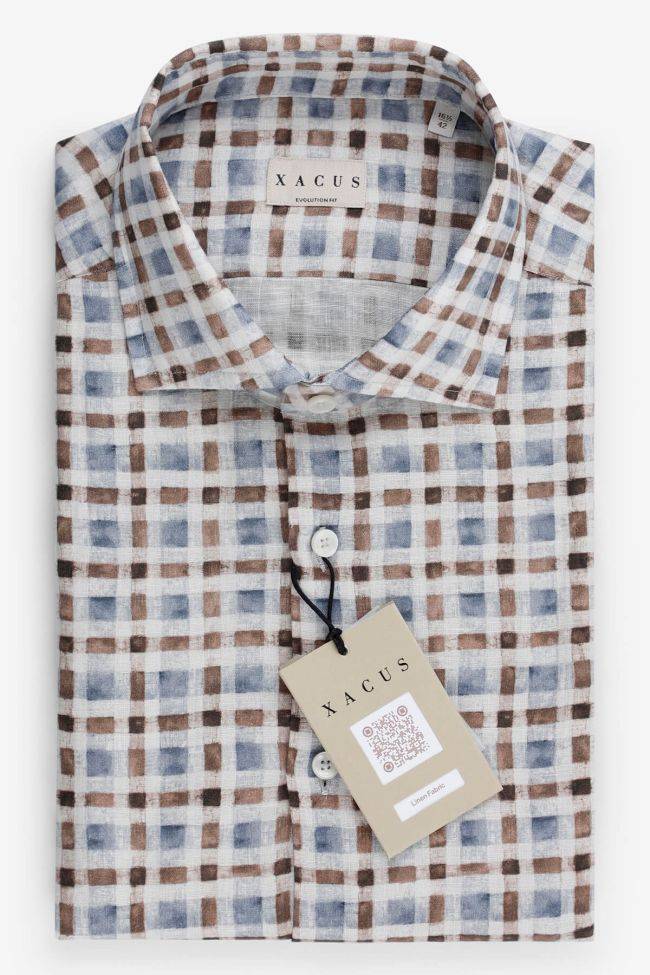 xacus Hemd Herren Xacus Classic Karo 100% Leinen kragen Französisch Lange Ärmel Jubiläumsangebot