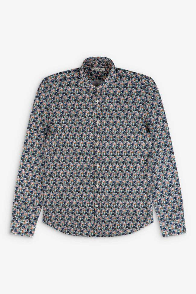 new england Hemd Herren New England Regular Muster 40% Leinen 60% Baumwolle kragen Französisch Lange Ärmel Zeitlich begrenztes Angebot