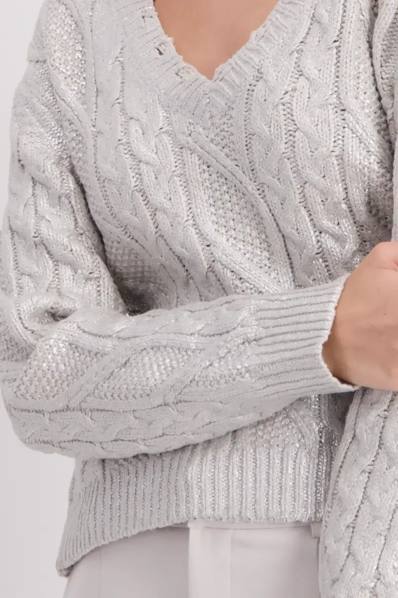 Monari Glänzender Pullover mit Zopfmuster Räumungsverkauf