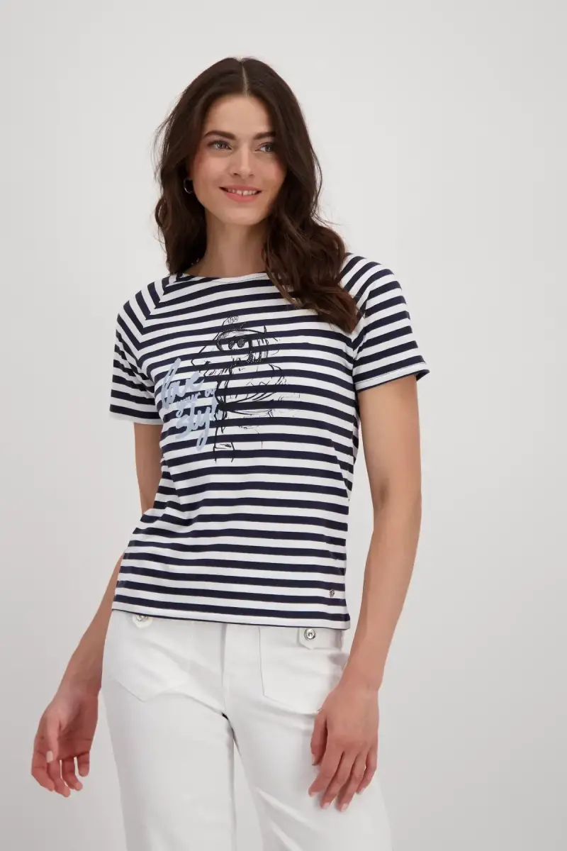 Monari Ringel Shirt mit Frauen Zeichnung Sonderangebot der Fabrik
