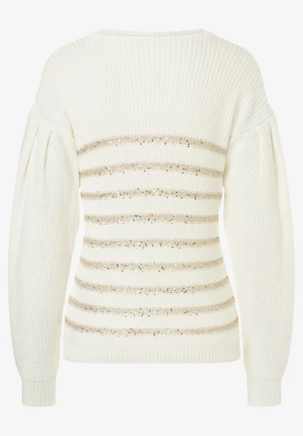 More & More Pullover mit Paillettenstreifen, ecru, Herbst-Kollektion Wochenangebot