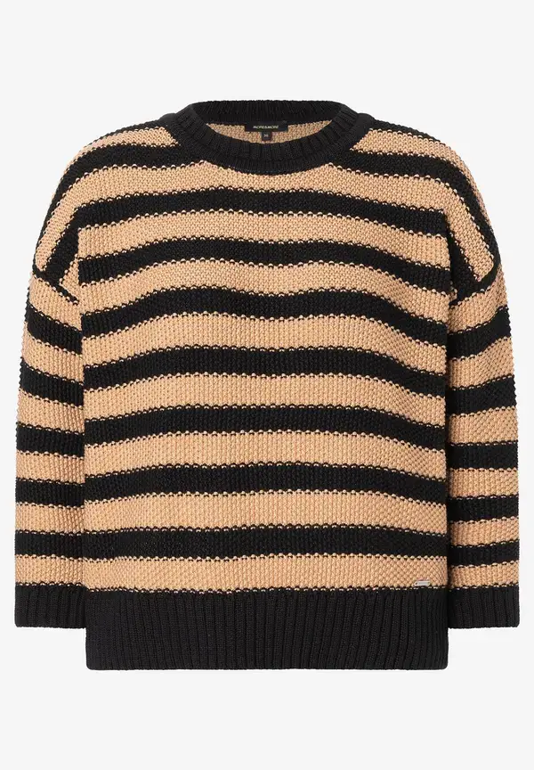 More & More Strukturpullover mit Streifen, schwarz/beige Schlussverkauf