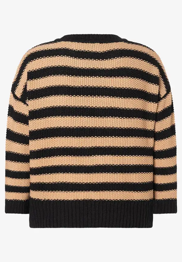 More & More Strukturpullover mit Streifen, schwarz/beige Schlussverkauf