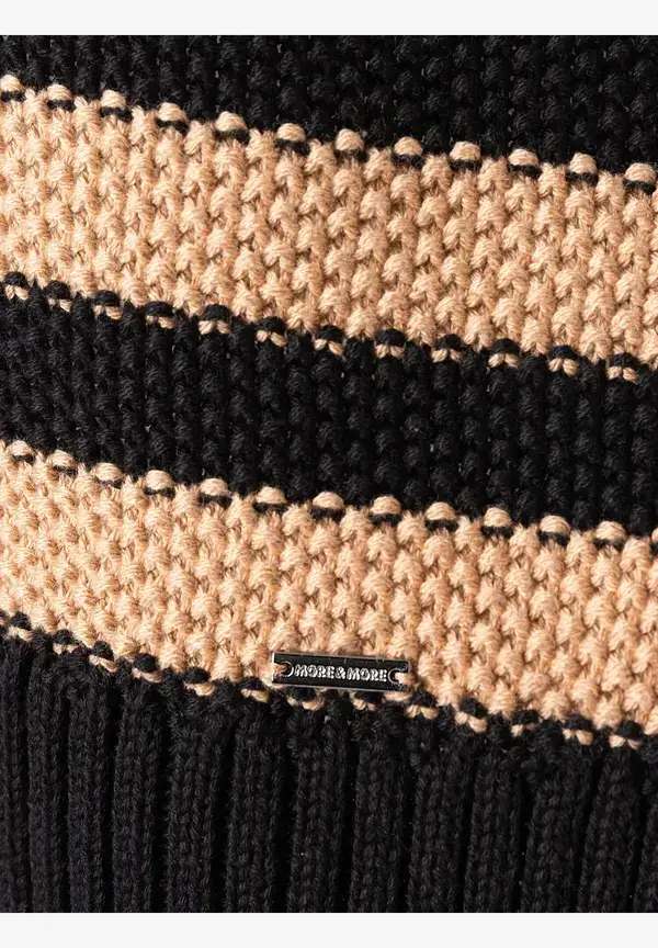 More & More Strukturpullover mit Streifen, schwarz/beige Schlussverkauf