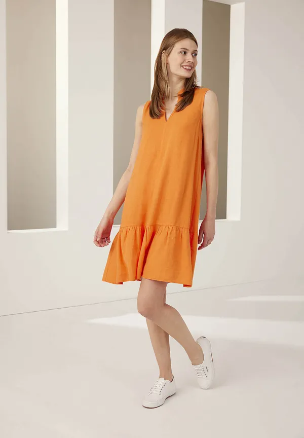 More & More Leinen/Viskose Kleid, fresh orange, Sommer-Kollektion Tiefpreis