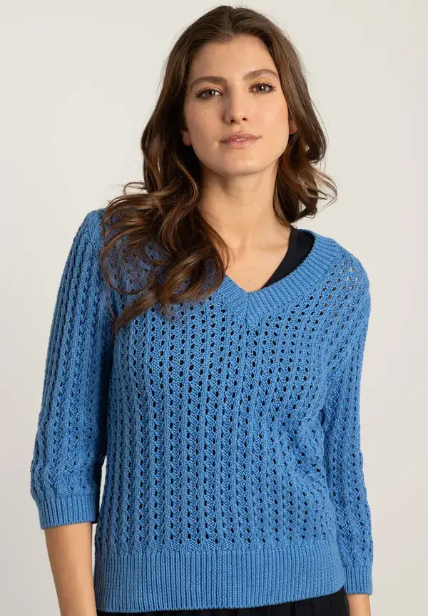 More & More Ajour Pullover mit 3/4 Arm, blue breeze, Frühjahrs-Kollektion Kostenloser Versand international