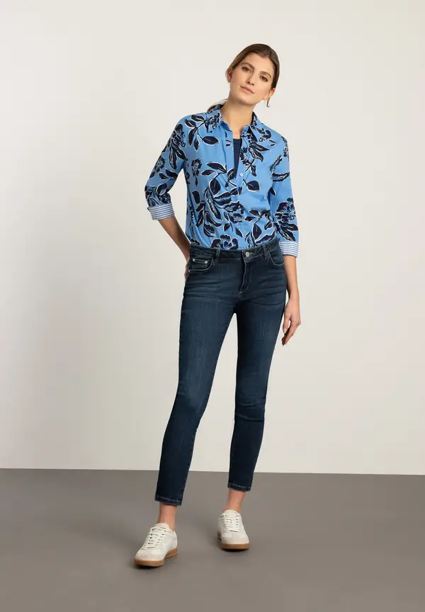 More & More Hemdbluse, Flowerprint, hellblau/marine, Frühjahrs-Kollektion Verkauf