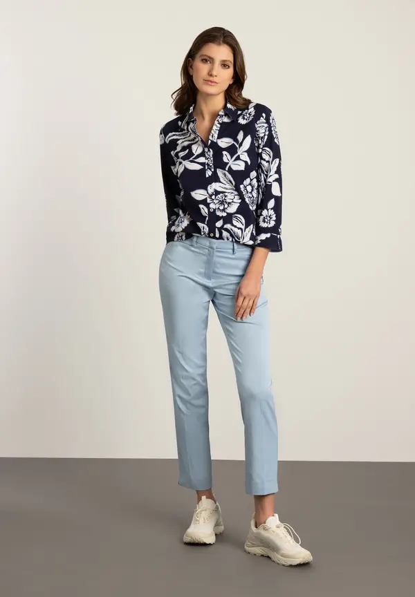 More & More Hemdbluse, Flowerprint, marine/weiß, Frühjahrs-Kollektion Fabrikverkauf