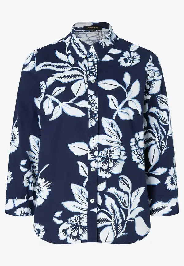 More & More Hemdbluse, Flowerprint, marine/weiß, Frühjahrs-Kollektion Fabrikverkauf