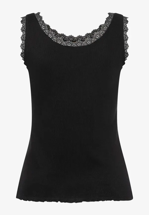 More & More geripptes Top mit Spitzenkante, schwarz, Frühjahrs-Kollektion Discount Store für neue Produkte