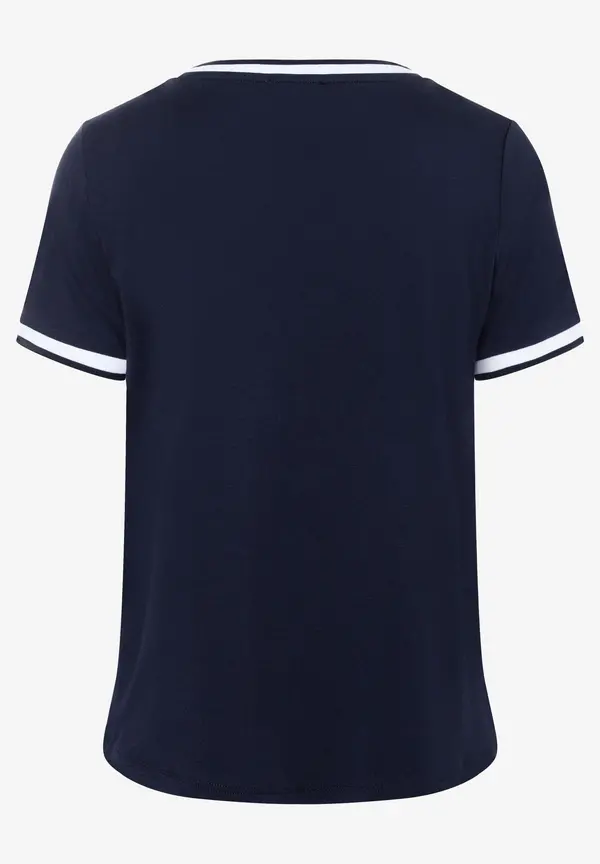 More & More Blusenshirt mit Kontrastabschlüssen, marine/weiß, Frühjahrs-Kollektion Limitierter Zeitrabatt
