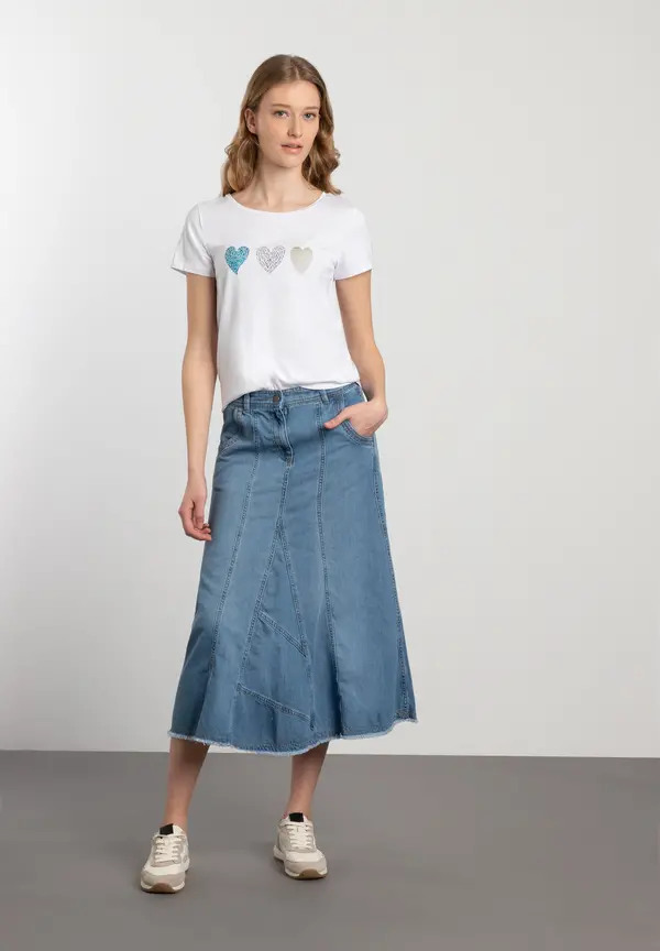 More & More T-Shirt mit Herz-Print, weiß, Frühjahrs-Kollektion Verkauf