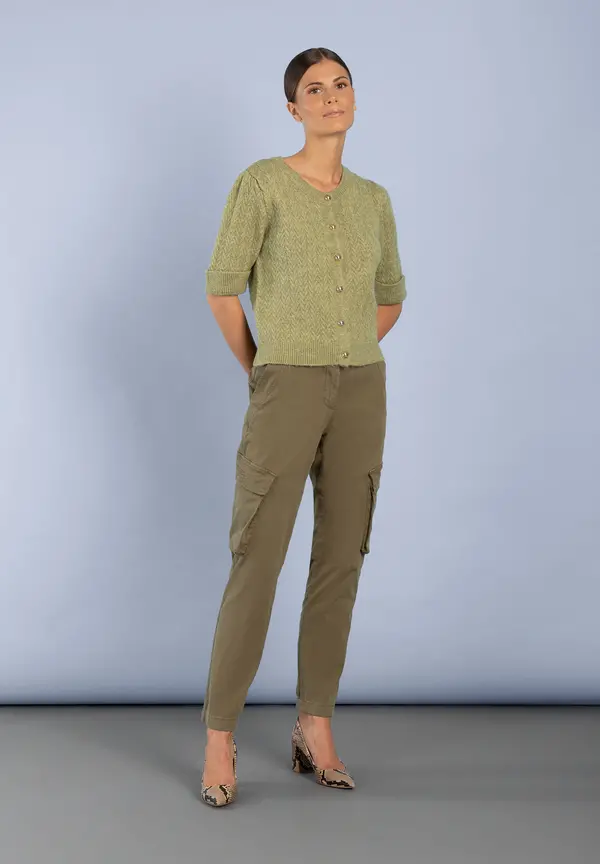 More & More Cardigan, Kurzarm, soft moss green Clearance-Verkauf