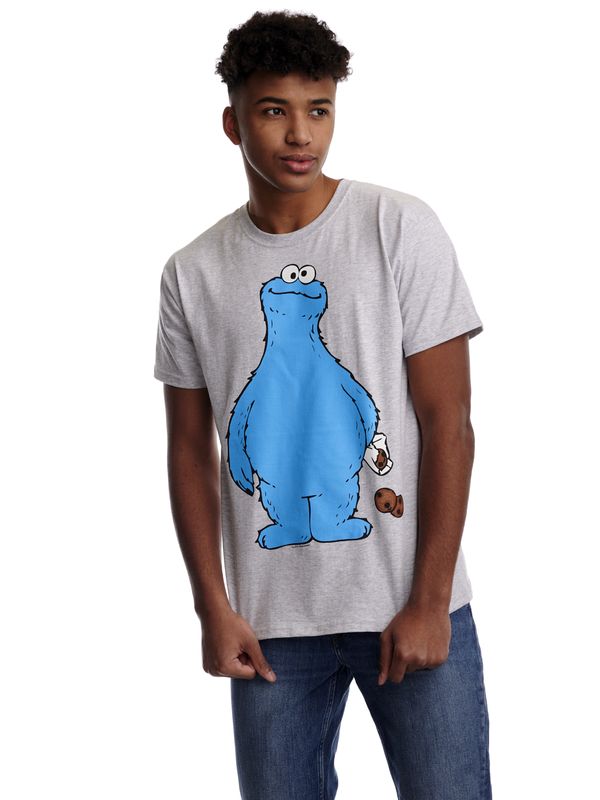 ﻿Nastrovje Potsdam Sesamstrasse Cookie Thief Herren T-Shirt grau meliert Super Sparpreis