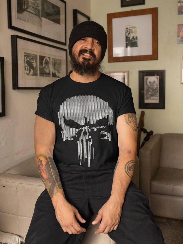 Nastrovje Potsdam The Punisher Fake Knit Herren T-Shirt schwarz Vierteljährliche Förderung