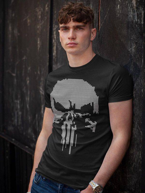 Nastrovje Potsdam The Punisher Fake Knit Herren T-Shirt schwarz Vierteljährliche Förderung