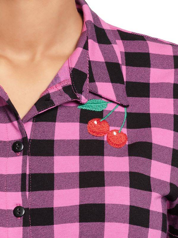 Nastrovje Potsdam Pussy Deluxe Pink checkered Damen Kurzarmbluse schwarz/lightpink Outlet