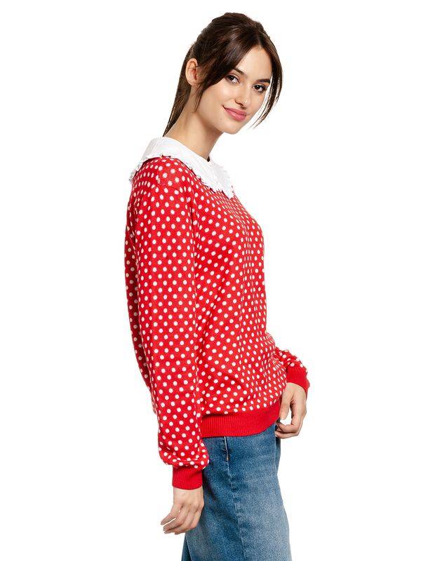 Nastrovje Potsdam Pussy Deluxe Chic Dotties Damen Strickpullover rot allover Großer Ausverkauf