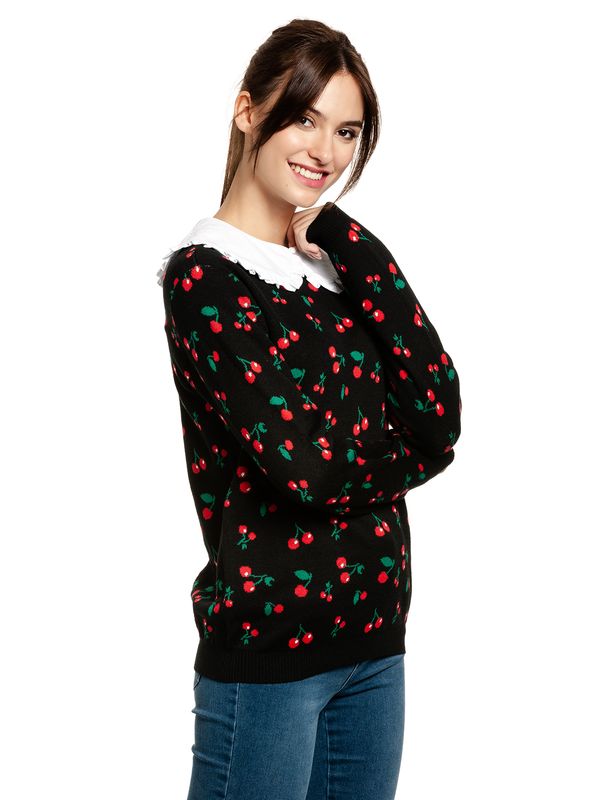 Nastrovje Potsdam Pussy Deluxe Cherries Damen Strickpullover schwarz allover Begrenztes Angebot