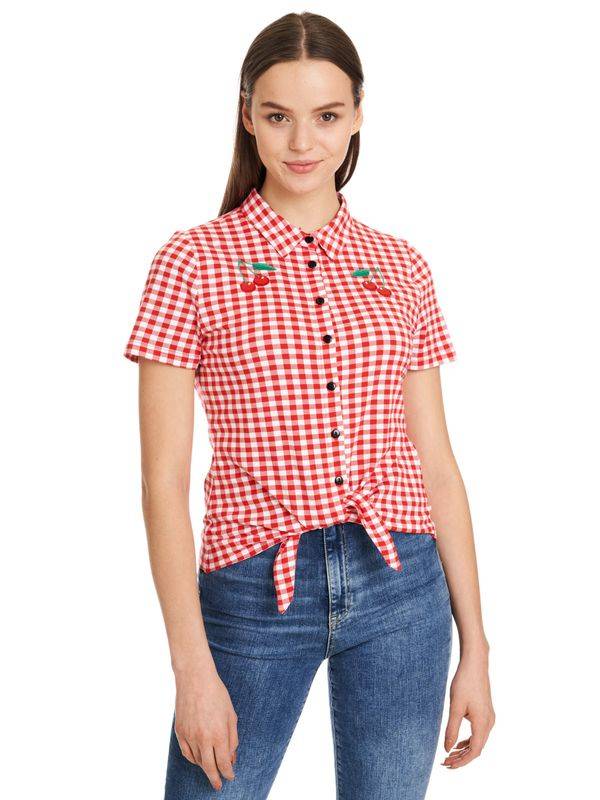 Nastrovje Potsdam Pussy Deluxe Red Plaid Damen Kurzarmbluse rot allover 50% Rabatt für begrenzte Zeit