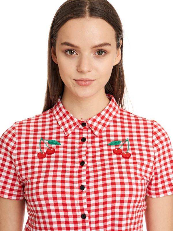Nastrovje Potsdam Pussy Deluxe Red Plaid Damen Kurzarmbluse rot allover 50% Rabatt für begrenzte Zeit
