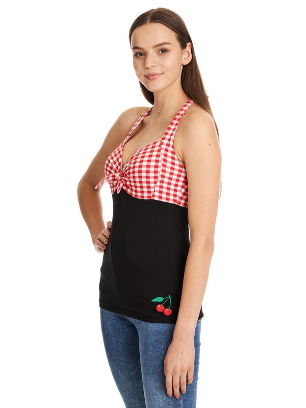 Nastrovje Potsdam Pussy Deluxe Red Plaid Damen Neckholdertop schwarz/rot Schlussverkauf
