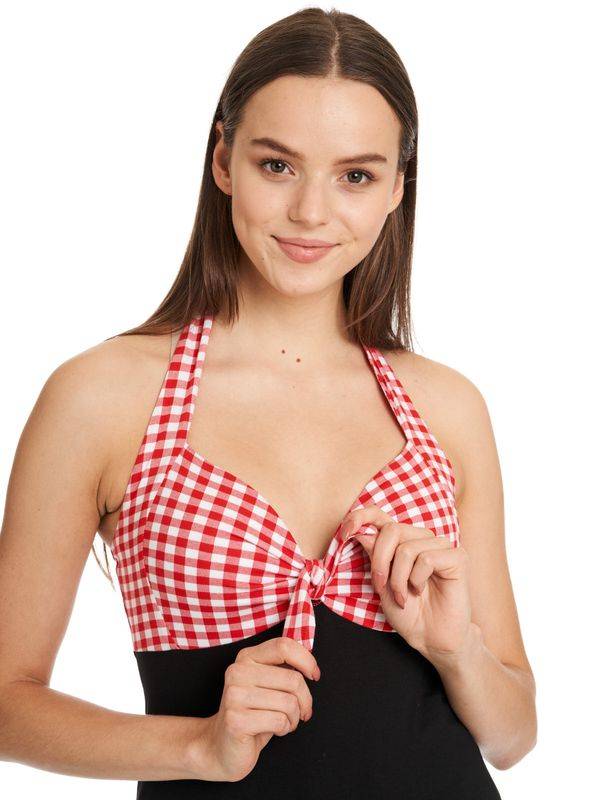 Nastrovje Potsdam Pussy Deluxe Red Plaid Damen Neckholdertop schwarz/rot Schlussverkauf