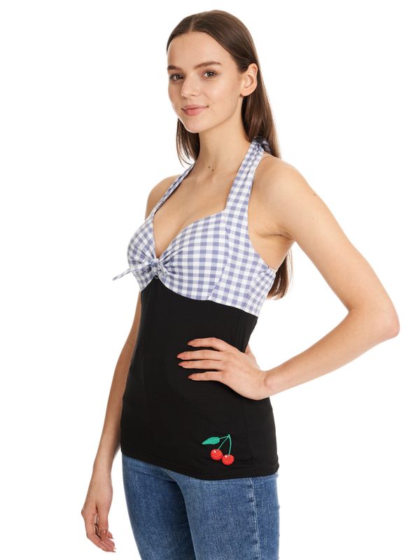 Nastrovje Potsdam Pussy Deluxe Blue Plaid Damen Neckholdertop schwarz/blau Blitzverkäufe