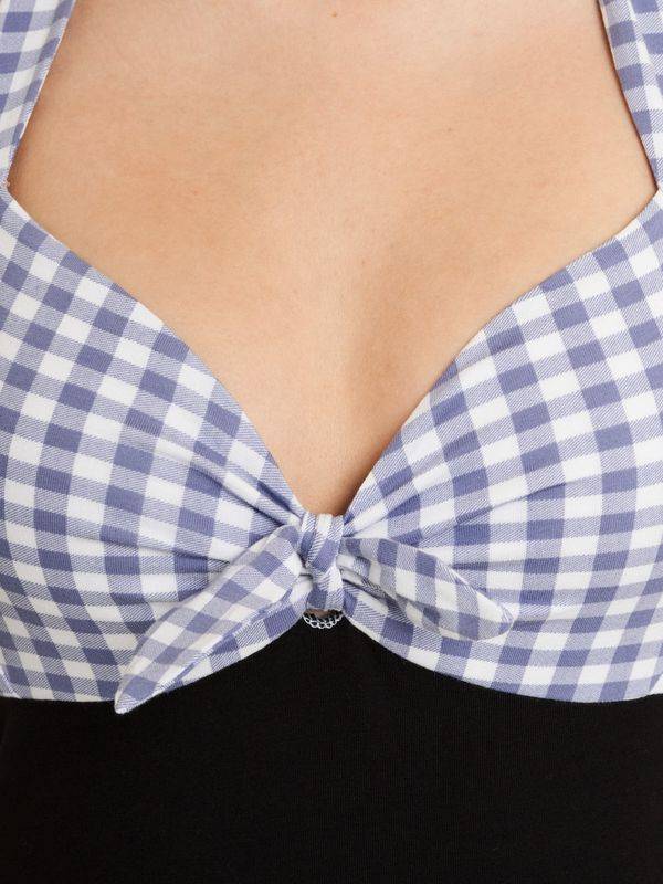 Nastrovje Potsdam Pussy Deluxe Blue Plaid Damen Neckholdertop schwarz/blau Blitzverkäufe