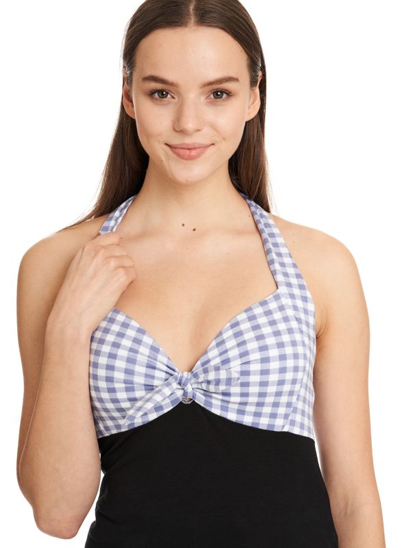Nastrovje Potsdam Pussy Deluxe Blue Plaid Damen Neckholdertop schwarz/blau Blitzverkäufe