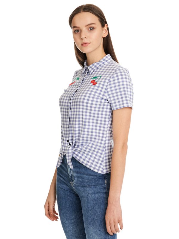 Nastrovje Potsdam Pussy Deluxe Blue Plaid Damen Kurzarmbluse blau allover Limitierter Zeitrabatt