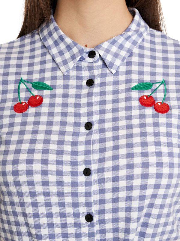 Nastrovje Potsdam Pussy Deluxe Blue Plaid Damen Kurzarmbluse blau allover Limitierter Zeitrabatt