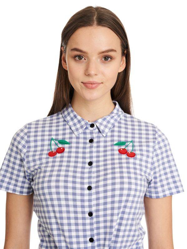 Nastrovje Potsdam Pussy Deluxe Blue Plaid Damen Kurzarmbluse blau allover Limitierter Zeitrabatt
