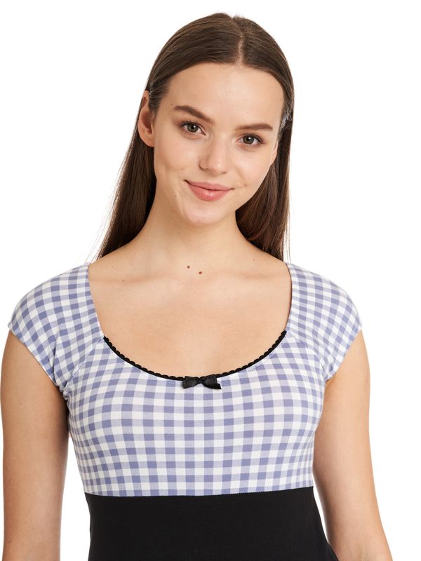 Nastrovje Potsdam Pussy Deluxe Blue Plaid Evie Damen T-Shirt schwarz/blau Exklusivangebot