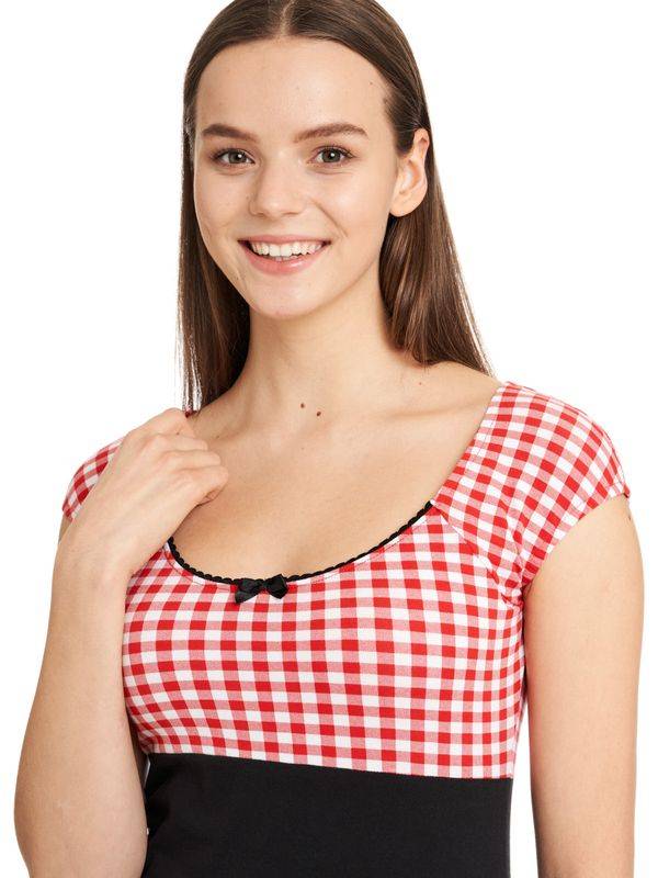 Nastrovje Potsdam Pussy Deluxe Red Plaid Evie Damen T-Shirt schwarz/rot Preisnachlass