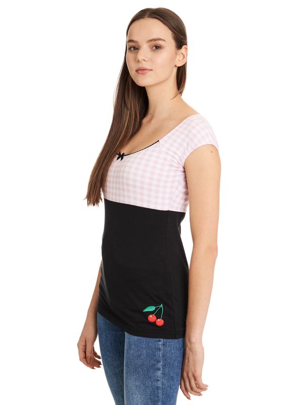 Nastrovje Potsdam Pussy Deluxe Lightpink Plaid Evie Damen T-Shirt schwarz/lightpink Saisonschlussverkauf