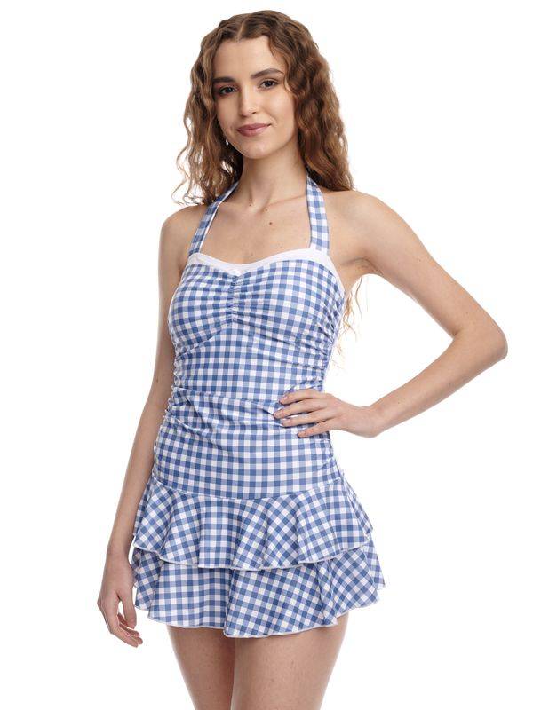 Nastrovje Potsdam Pussy Deluxe Blue Plaid Damen Badeanzug blau allover Cyber Monday