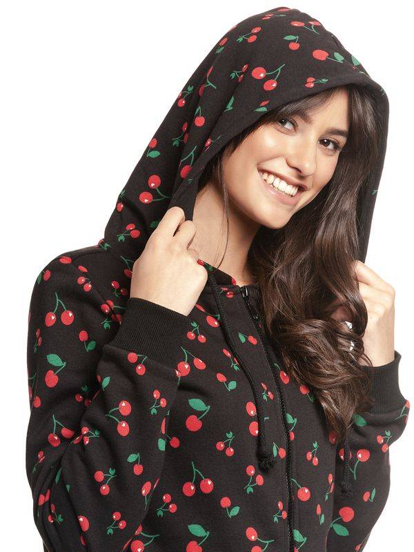 Nastrovje Potsdam Pussy Deluxe Cherries Damen Kapuzensweatjacke schwarz allover Outlet