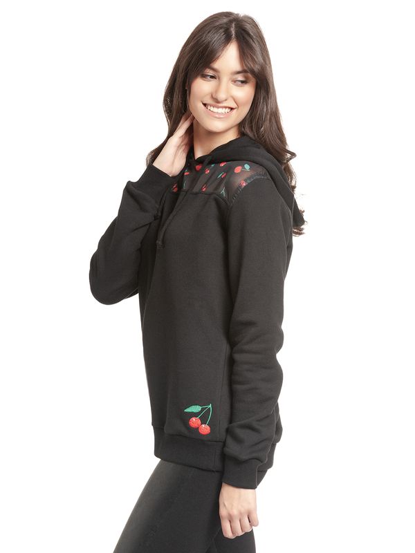 Nastrovje Potsdam Pussy Deluxe Cherries Damen Kapuzensweatshirt schwarz allover Auslauf