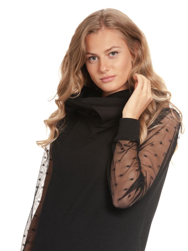 Nastrovje Potsdam Pussy Deluxe Black Dots Shawl Hooded Damen Sweatkleid schwarz im Angebot