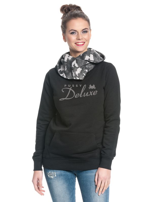 Nastrovje Potsdam Pussy Deluxe Logo Military Damen Schalkragenpullover schwarz/grau camouflage Fabrikverkauf