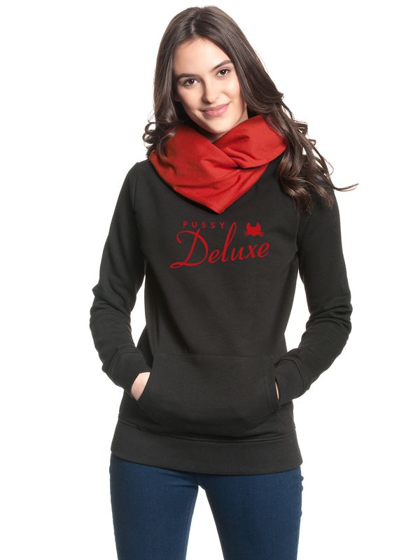 Nastrovje Potsdam Pussy Deluxe Logo Damen Schalkragenpullover schwarz/rot Blitzverkäufe