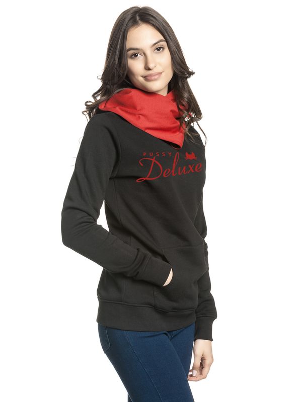 Nastrovje Potsdam Pussy Deluxe Logo Damen Schalkragenpullover schwarz/rot Blitzverkäufe
